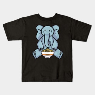 Cute Kawaii Elephant eating Japanese Food Ramen Noodles Kids T-Shirt